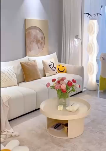 โต๊ะกาแฟโซฟาฝรั่งเศสครีมย้อนยุค รองรับสัตว์เลี้ยง โต๊ะกลมสำหรับห้องเล็ก