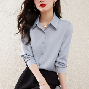 Elegant Non-Iron Wrinkle-Resistant Silk Shirt for Women Professional Blouse with Design Sensibility for Spring and Autumn Versatile Solid Color Vinegar Shirt