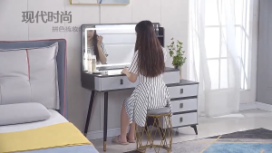 โต๊ะเครื่องแป้ง ลิ้นชักหลายชั้นสไตล์เกาหลี เก็บของได้เยอะ ความจุขนาดใหญ่ติดตั้งกระจก LED และโต๊ะข้างเตียงและเก้าอี้สตูล