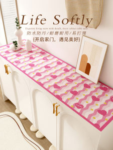 Dopamine Pink TV Cabinet Hall Cabinet Table Mat Heart Stripe Dining Table Counter Protection Pad Adjustable Size Tablecloth