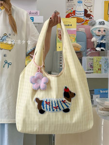 Cute Sausage Dog Canvas Tote Bag Large Capacity Single Shoulder Bag Korean Style Artistic Girls Handbag Casual Sweet School Style