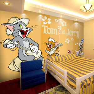 Modern Simple Style Cartoon Wall Stickers Waterproof Resin Material Cat And Mouse Animation Wall Mural Childrens Bedroom Decor
