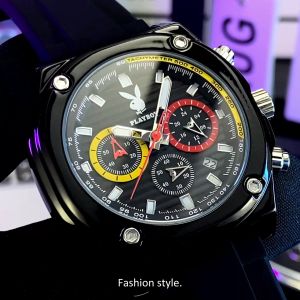 PLAYBOY นาฬิกาข้อมือเพลย์บอยนาฬิกาแบรนด์แท้ใหม่นาฬิกาสปอร์ตผู้ชายนาฬิกาควอทซ์กันน้ำแฟชั่นหรูหรานาฬิกา มัลติฟังก์ชั่นเรืองแสงเย็นมีให้เลือกหลายสี วิดีโอเบสซิกล์สำหรับคนที่ชื่นชอบการซ่อนเวลา