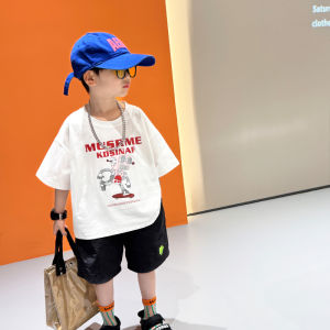 Boys Cartoon Short Sleeve Summer T-Shirt Thin Loose Casual Baby Fashionable Top Kids Loose Fit Breathable Cotton Tee