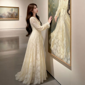CHANGTONG | Elegant Lace V-Neck Dress