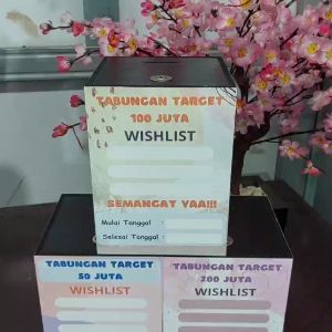 Celengan Target Kotak Unik Kunci Jumbo 15x15x20 Gembok Motif Netral Tabungan Kayu Besar