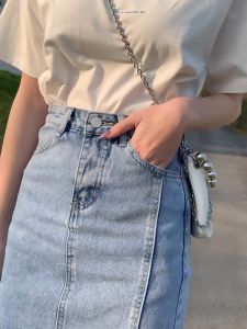 น่ารัก กระโปรงผ่า S-2XL เอวสูง กระโปรงยีนส์ กระโปรงผ่า เพื่อเรียกใช้งานรวดเร็ว สวยงาม