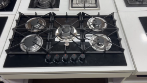 5 Burner Built-in Gas Cooktop Black Tempered Glass Electronic Ignition Cast Iron Trivet Easy Clean Household Gas Hob
