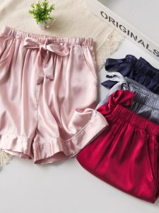 ผู้หญิง ผ้าไหม หลวม Fit Short กางเกง ฤดูใบไม้ผลิ ฤดูร้อน Thin Section ลำลอง Yoga Fitness Home Wear Pajamas With กระเป๋าเสื้อ Running กางเกงขาสั้น