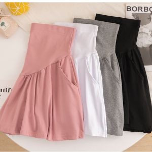 Adjustable Maternity Pants for Summer Casual Thin Style with Wide Legs and Pocket Comfortable Fitting Belly Support Shorts