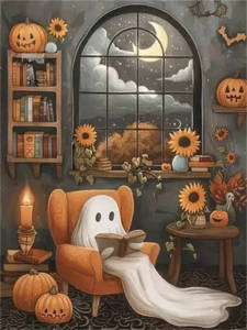 Huacan Halloween Diamond Painting Cute Cartoon Ghost Pumpkin Lantern Full Diamond Mosaic Kit Home Decor Gift