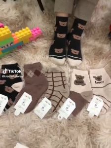 Set 10 Đôi Tất Cotton Trẻ Em Cổ Cao Tông Nâu Hoạ Tiết Siêu Xinh Hàn Quốc