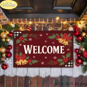 VIKAMA Nordic Pine Tree Welcome Mat Snowy Pine Cardinal Non Slip Washable Entrance Mat Indoor Outdoor 2027 Christmas Home Decor
