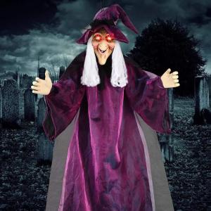 Halloween Life Size Talking Witch Purple Outdoor Spooky Scary Witch Animatronic Voice Controlled Glowing Screaming Decoration