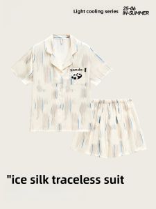 Miiow | MiiOW Ice Silk Womens Sleepwear 2025 New Loose Short Sleeve Shorts Home Clothes Summer Comfortable Breathable Outerwear