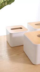 WARS Box Kotak Wadah Tempat Tissue Putih Dengan Tutup Kayu