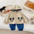 Chuột Mickey Tập Đi Trẻ Em 2 Mặt Có Mũ Kẻ Sọc Mùa Xuân, Mùa Thu Unisex Bé Trai Bé Gái Áo Khoác Ngoài Dây Kéo Đóng Cửa. 