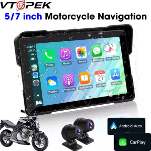5\"/7\" Inch Motorcycle GPS Navigation DVR Multimedia Player Wireless CarPlay Android Auto Touch Screen IPX7 Waterproof Bluetooth