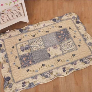 Rustic Blue Fairy Cotton Embroidered Quilted Anti-Slip Door Mat Handrail Bedside Floor Rug Machine Washable Home Decor