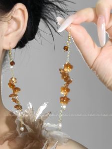 Retro Fairy Flowers Ear Cuff Warm Brown Floral Design Tassel Womens Fashion Jewelry Accessories Hairpin Earring
