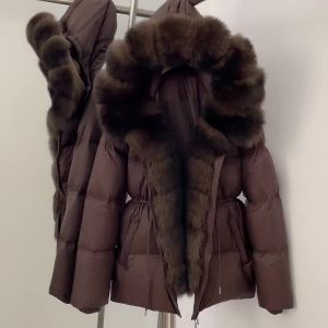 Womens Natural Fur Coat Luxury Natural Fur Collar White Down Padding Jacket Womens Winter Down Jacket Long Sleeve Warm Coat