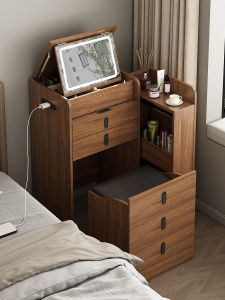Solid Wood Chinese Style Bedroom Makeup Desk Integrated Multi-Function Dressing Table with Drawer And Mirror for Adults
