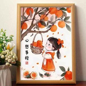 New Chinese Style Cartoon Girl Success in Mind Hanging Painting Decorative Artwork Dining Table Decoration Living Room Bedroom Bedside Frame