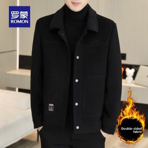 ROMON | Lormen Mens Casual Short Woolen Jacket Spring Autumn New Style Business Flip Collar Down Coat Outerwear Fashion Urban Modern