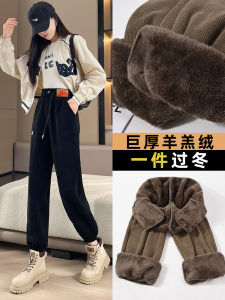Womens Fleece Lined Sports Pants High Waist Thickened Casual Loose Fit Autumn Winter New Style Warm Cotton Sweatpants