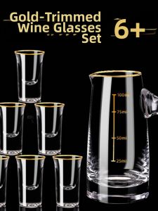 FLOWER MOO | Creative Crystal & Gold Rim Shot Glasses Set