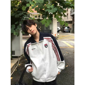 SJVK Mens Casual Zipper Hoodie Jacket Shoulder Sleeve Spring Autumn Couple Matching Comfortable Polyester Cotton Blend