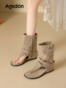 Agsdon | Thick Sole Roman Sandal H-shaped Toe with Buckle Short Boot