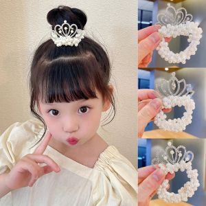 New Childrens Headband Headdress Princess Pearl Jewelry Crown Flower Girl Hair Tie Rubber Band Hairband Hair Accessories