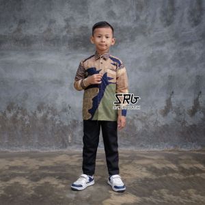 (PROMO HARI INI)Baju Batik Warna Sage Motif Terbaru Couple Ayah Anak Hem Batik Resepsi Pernikahan Seragam