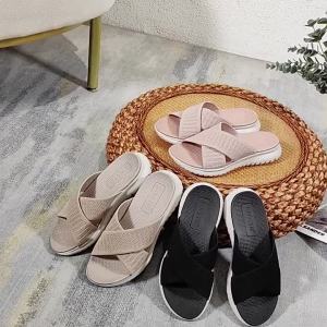 322025   SIKETU Brand Women Summer Fashion Wedge Slides Cross Straps Slipper Hollow Out Platform Beach Daily Dressy Shoes Outside Apricot