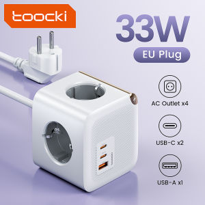 Toocki | Toocki 33W GaN Power Strip Cube 4 AC Outlets 2 USB C 1 USB A PPS QC3.0 Fast Charger 4000W Extension Grounded Socket Adapter