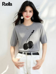 puella | Color-blocked Cherry Embroidery Loose Fitting Slim Summer Top