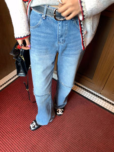 Slender Design Sense Niche High Waist Wide Leg Pants Straight Cut Pant Jean Womens Fashion Casual High Wear Resistant