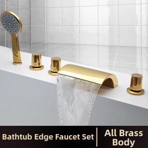 Waterfall Spout Brass Gold and Black Bathtub Faucet