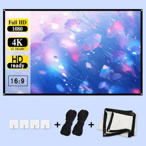 Classic white projection soft screen 60 inches 16:9 with ropes and hooks for easier fixation of the screen.