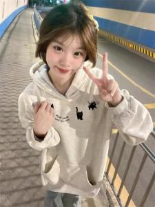 Thick Pure Cotton Hoodie Womens Loose Oversize American High Street Style Fleece Lined Autumn Winter New Arrival Sweatshirt