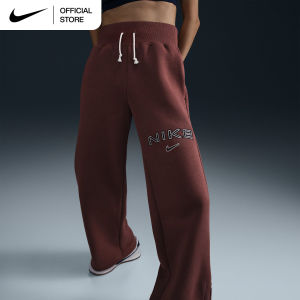 Nike Sportswear Phoenix Fleece Womens High-Waisted Wide-Leg Logo Pants - Red Sepia [FV7685-218]