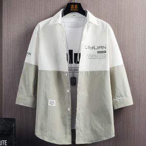 ROMON | Loose Fit Long Sleeve Shirt Casual Workwear Jacket Thin Spring Autumn Mens Fashionable Printed Polyester Loom Montage