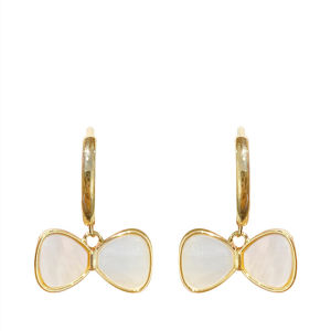 SRRMHYN Elegant Mother-of-Pearl Butterfly Knot Earrings Fashionable Minimalist Womens Jewelry Small Size Trendy Clip-Ons