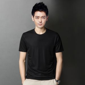 Lormen Mens Short Sleeve T-Shirt Summer Thin Modal Ice Silk Round Neck Body Shirt Slim Casual Solid Color Top Fashion Urban Style