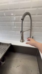 Valencia SUS304 Stainless Steel Wall mount Kitchen Sink Tap sink faucet Pull Out Sprayer Cold Water Single Handle Spring Satin Finish kepala paip air sinki