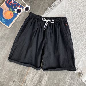 OUMULONG | White Linen Mens Shorts Summer Lightweight Casual Sport Retro Cotton Drawstring Pants