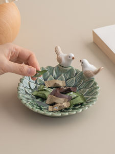 Decorative Ceramic Storage Plate Jewelry Ring Necklace Fruit Snack Tray Chinese Style Bird Pattern European Style Color Porcelain
