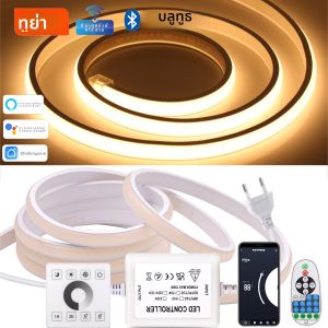 220V สมาร์ท Tuya WiFi COB LED Strip Light LED เทปบลูทูธ COB ไฟ LED กันน้ํา 288 LEDs/m Linear แสงตกแต่ง