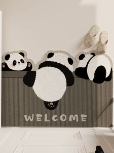 Cute Panda Door Mat Indoor Entrance Mat Dust Removal Dirt Resistant Anti-Slip Home Carpet Door Rug Modern Simple Style PVC Material